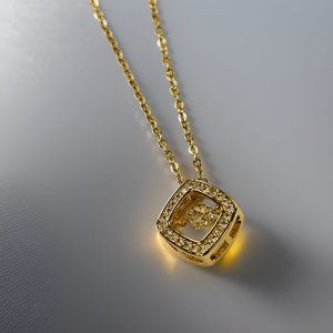 Gold 1.5 ct Sqaure with Round Cut Zircon Floater Pendant Necklace